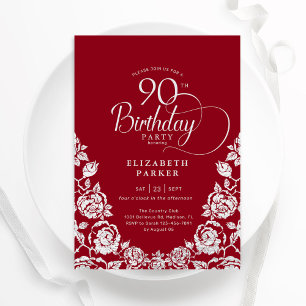 Invitation 90e anniversaire Roses d'argent rouge