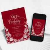 Invitation 90e anniversaire Roses d'argent rouge