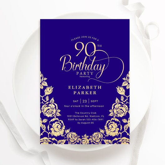 Invitation 90e anniversaire Roses d'or violet
