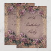 Invitation 90e anniversaire Roses Vintages romantiques et den (Devant / Derrière)