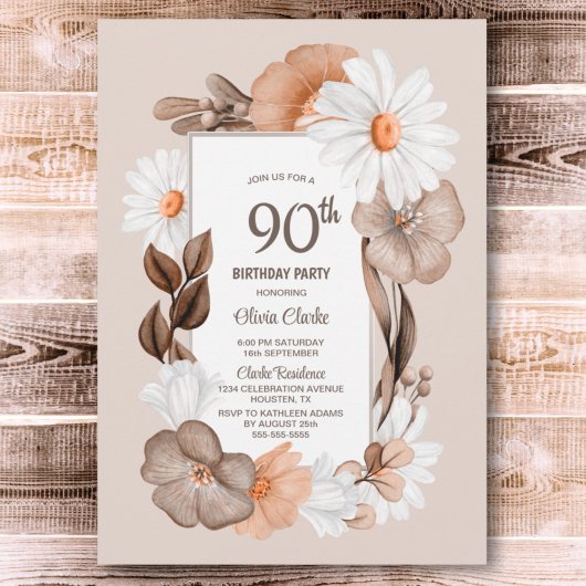 Invitation 90e anniversaire Rustic Boho Floral Party
