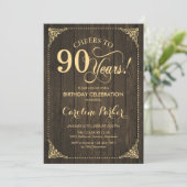 Invitation 90e anniversaire - Rustic Wood Gold (Debout devant)