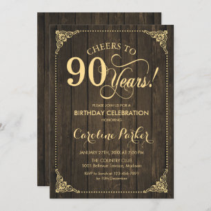 Invitation 90e anniversaire - Rustic Wood Gold