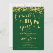Invitation 90e Anniversaire - Salutations À 90 Ans Or Vert (Devant)