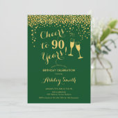 Invitation 90e Anniversaire - Salutations À 90 Ans Or Vert (Debout devant)