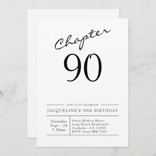 Invitation 90e anniversaire Script 90 Partie (Devant / Derrière)