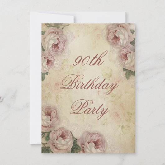 Invitation 90e anniversaire Shabby Chic Roses et dentelle (Devant)