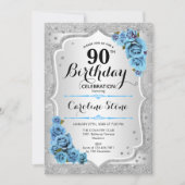 Invitation 90e anniversaire - Silver Stripes Icy Blue Rose (Devant)