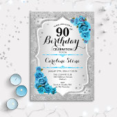 Invitation 90e anniversaire - Silver Stripes Icy Blue Rose