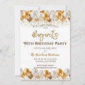 Invitation 90e Anniversaire Soirée Gold Ballons d'argent (Devant)