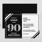 Invitation 90e anniversaire Soirée moderne Noir et Blanc (Devant / Derrière)