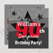 Invitation 90e Anniversaire Surprise Charbon et Red Grunge C9 (Devant / Derrière)
