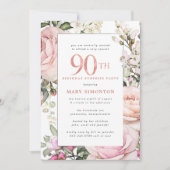 Invitation 90e anniversaire Surprise Party Blush rose floral (Devant)