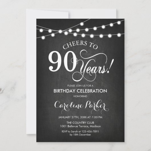 Invitation 90e anniversaire - tableau noir blanc (Devant)
