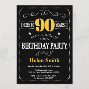 Invitation 90e anniversaire Tableau noir et jaune