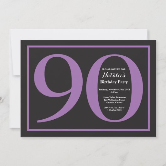 Invitation 90e Anniversaire Tableau Noir et Violet (Devant)
