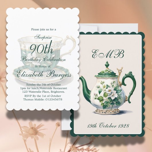 Invitation 90e anniversaire Tea Party Green Regency Anniversa