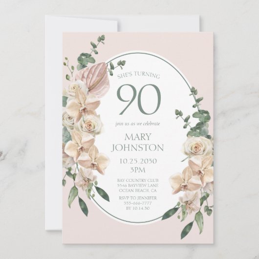Invitation 90e anniversaire Tropical Floral (Devant)