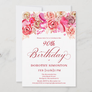Invitation 90e anniversaire Valentine Rose Rose Coeur Tourbil