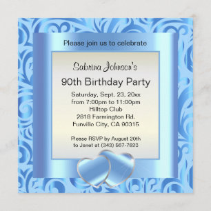 Invitation 90e anniversaire  Verr bleu, argent et blanc