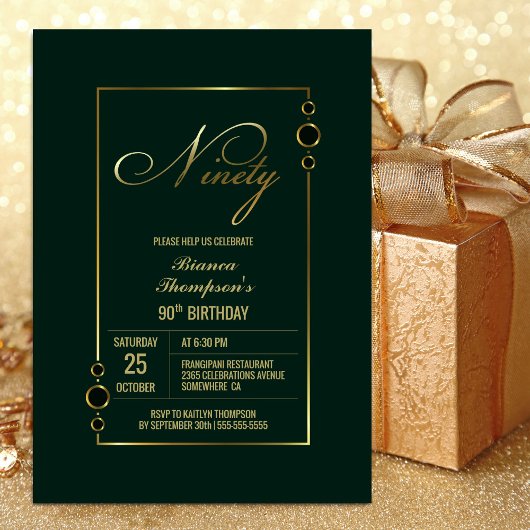 Invitation 90e anniversaire Vert avec Gold Frame Party