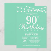 Invitation 90e Anniversaire Vert Menthe (Devant / Derrière)