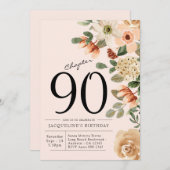 Invitation 90e anniversaire Vintage Floral (Devant / Derrière)