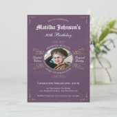 Invitation 90e anniversaire Vintage Lavender photo personnali (Debout devant)
