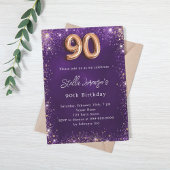 Invitation 90e anniversaire violet or rose violet