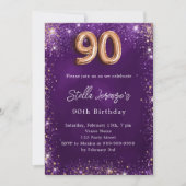 Invitation 90e anniversaire violet or rose violet (Devant)