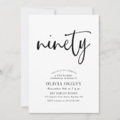 Invitation 90e B&W Anniversaire de fête Typographie de script (Devant)
