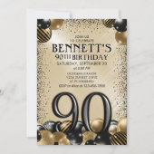 Invitation 90e Ballons Black Gold Anniversaire (Devant)
