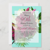 Invitation 90E Crème Bleue Floral Élégant Anniversaire Modern (Devant)