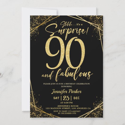 Invitation 90e fête d'anniversaire 90 fabuleuse Parties scint (Devant)
