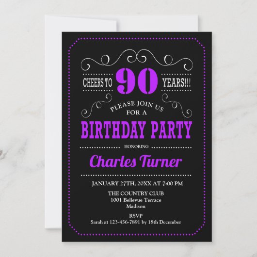 Invitation 90e fête d'anniversaire - Black Purple (Devant)