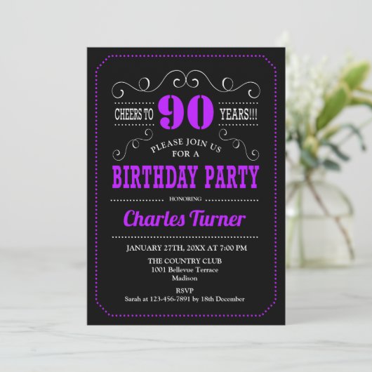 Invitation 90e fête d'anniversaire - Black Purple (Debout devant)