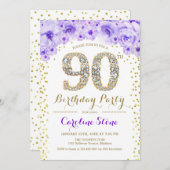 Invitation 90e fête d'anniversaire - Blanc Gold violet (Devant / Derrière)