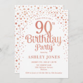 Invitation 90e fête d'anniversaire - Blanc & Rose Gold (Devant / Derrière)