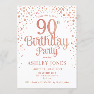 Invitation 90e fête d'anniversaire - Blanc & Rose Gold