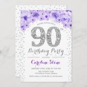 Invitation 90e fête d'anniversaire - Blanc Silver violet (Devant / Derrière)