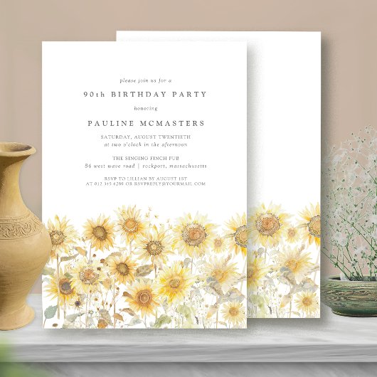 Invitation 90e fête d'anniversaire Boho Summer Sunflower Gard