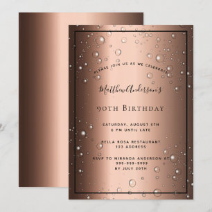 Invitation 90e fête d'anniversaire bronze brun noir bulles ga