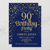 Invitation 90e fête d'anniversaire - Marine & Gold (Devant / Derrière)