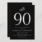 Invitation 90e fête d'anniversaire Noir et blanc (Devant / Derrière)