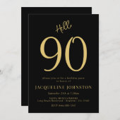 Invitation 90e fête d'anniversaire Noir et Or (Devant / Derrière)