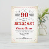 Invitation 90e fête d'anniversaire - Retro Creamy Blanc et Ro (Debout devant)