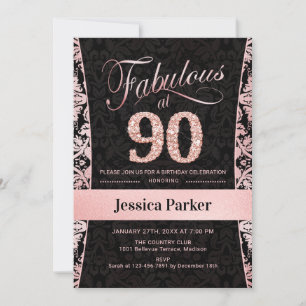 Invitation 90e fête d'anniversaire - Rose Gold Black