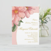 Invitation 90e Gold Elegant rose florale photo Anniversaire (Debout devant)