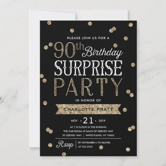 Invitation 90e Parties scintillant Confetti Surprise Party In (Devant)