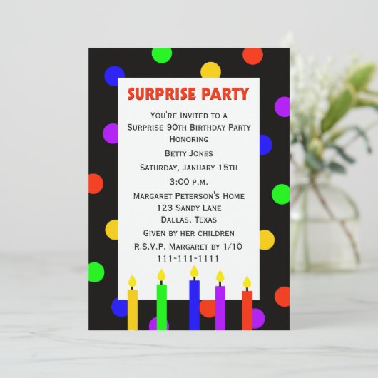 Invitation 90e Points d'invitation de fête d'anniversaire sur (Debout devant)